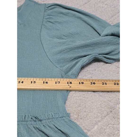 Aemi Co Womens Blue Long Sleeve Romper Ruffled‎ Waist Keyhole Back Size S NWT - Picture 10 of 13